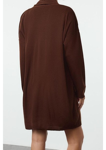 Moda Stil Regular Bisiklet Yaka Mini Boy Triko Elbise-Hırka