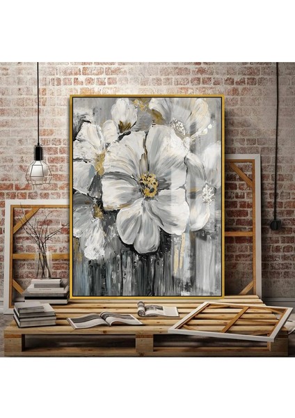Harikabirev|gold-Gri Sevilen Çiçek Tablosu 08|çerçeveli Temperli Cam Tablo Tekli Dikey