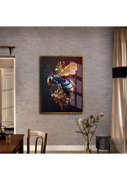 Harikabirev|hayvan Tablosu Soyut Arı |çerçeveli Temperli Cam Tablo Tekli Dikey