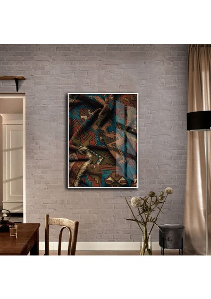 Harikabirev|soyut Tablo Soyut Şekil Gold Mavi Tarçın |çerçeveli Temperli Cam Tablo Tekli Dikey