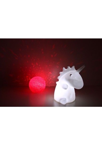 Tek Boynuzlu Unicorn ve Kırmızı Yansımalı Küre Gece Lambası