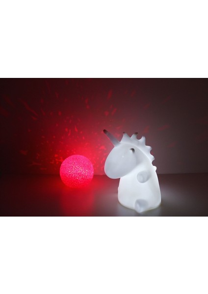 Tek Boynuzlu Unicorn ve Kırmızı Yansımalı Küre Gece Lambası