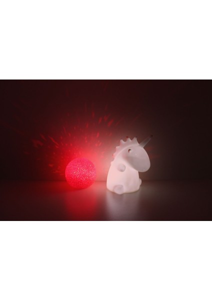 Tek Boynuzlu Unicorn ve Kırmızı Yansımalı Küre Gece Lambası