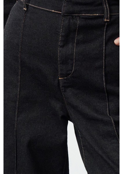 Stil Kadın Moda Denim Kot Pantolon Regular Boru Paça Nervürlü Yüksek Bel Havuç Jeans