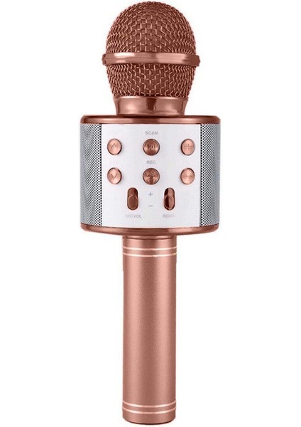 Karaoke Mikrofonlu Hoparlör - Şarjlı -Bluetooth Rose Gold (4764)