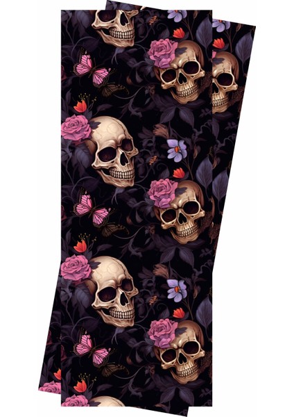 Çiçekli Kuru Kafa Baskılı Araç Kapı Direk Kaplama Folyo Sticker 2'li (Sağ&sol) modelleri