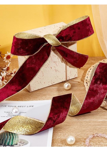 Yılbaşı Ağacı Süsleme Kurdelesi Paketleme Kurdelesi Kadife Bordo 6 cm indirimleri