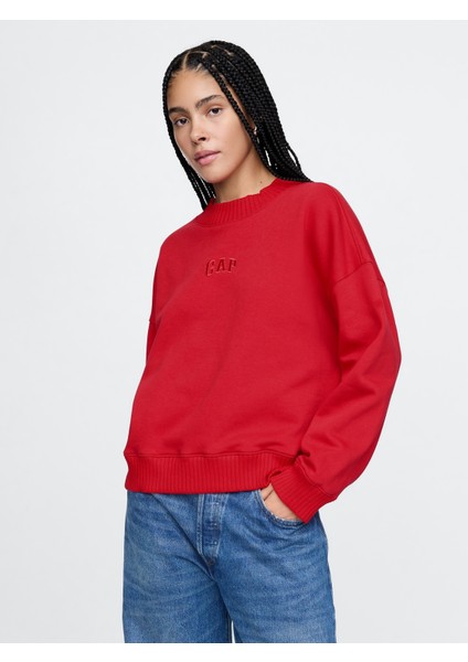 Kadın Kırmızı Gap Logo Vintage Soft Balıkçı Yaka Fleece Sweatshirt