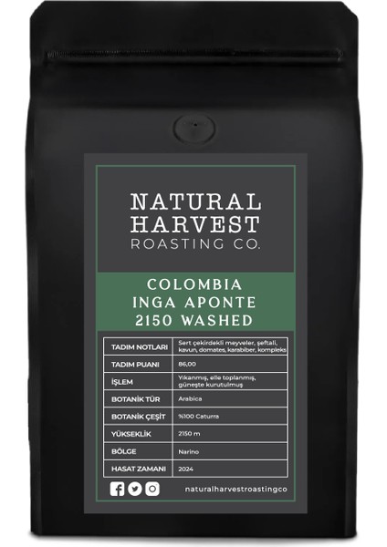 Colombia (Kolombiya) Inga Aponte 2150 Washed Yöresel Kahve 250 G.