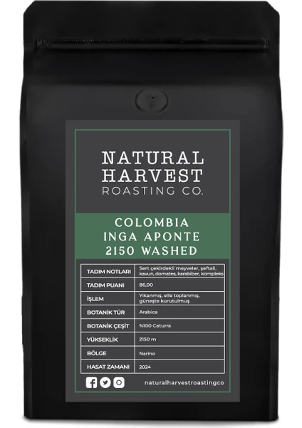 Natural Harvest Roasting Co. Colombia (Kolombiya) Inga Aponte 2150 Washed Yöresel Kahve 250 G.