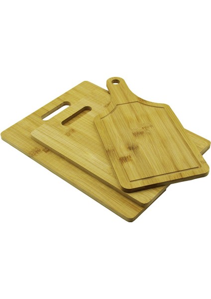 2+1 Li Set Ahşap Bambu Kesim Panosu Üstten Kulplu 20X28CM - 25X33CM (4764)