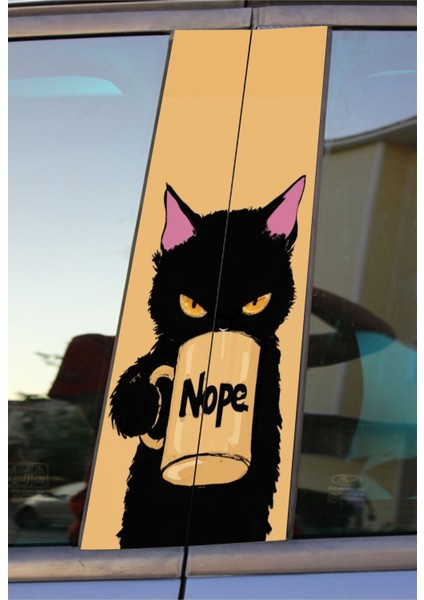 Siyah Kedi Baskılı Araç Kapı Direk Kaplama Folyo Sticker 2'li (Sağ&sol)