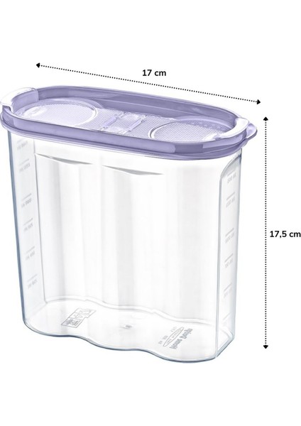 2 Kapaklı Ölçekli Erzak Kuru Gıda Saklama Kutusu Kabı - 1,7 Litre - SA935 (4764)