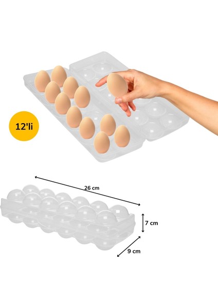 12&apos;li Şeffaf Kapaklı Kilitli Yumurta Saklama Kabı Kutusu Aparatı (4764)