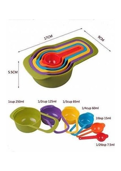 Pratik Ölçü Kaşığı Kabı 5&apos;li Şeker Baharat Sıvı Ölçer Aparat (4764)