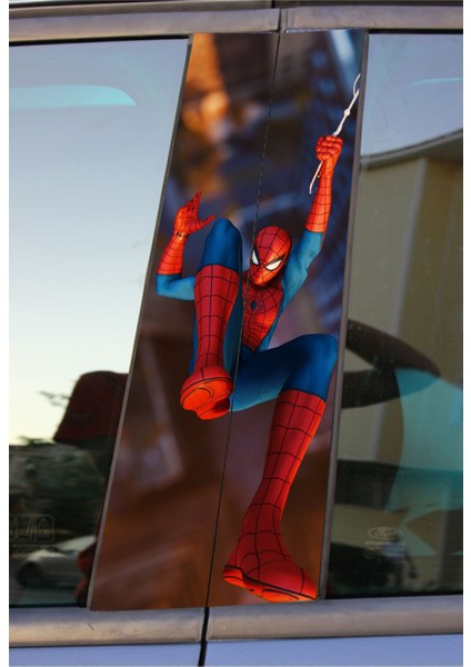 Örümcek Adam Baskılı Araç Kapı Direk Kaplama Folyo Sticker 2'li (Sağ&sol)