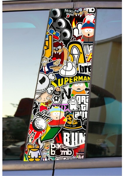 Supreme Baskılı Araç Kapı Direk Kaplama Folyo Sticker 2'li (Sağ&sol)