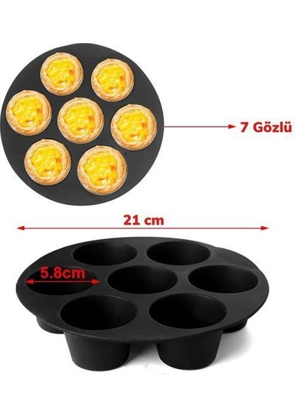 7 Gözlü Silikon Çok Amaçlı Airfryer Muffin Cupcake Kek ve Çörek Pişirme Kalıbı (4764)