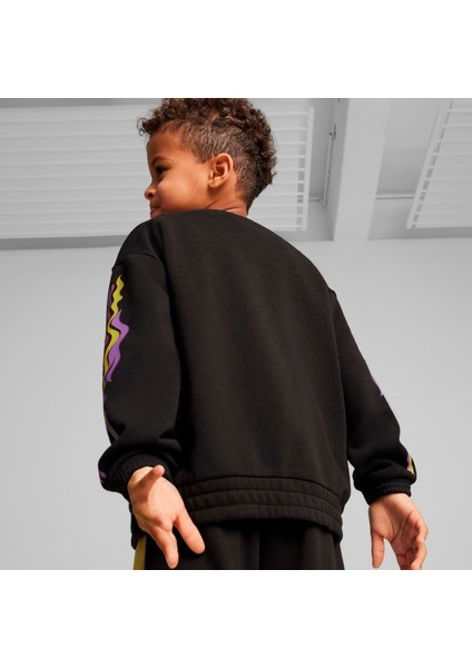 Puma x Trolls Crew Erkek Çocuk Siyah Yuvarlak Yaka Sweatshirt