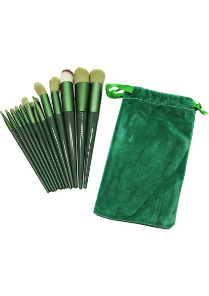 13PCS Yeşil Kadife Torbalı Makyaj Fırça Set (4764)
