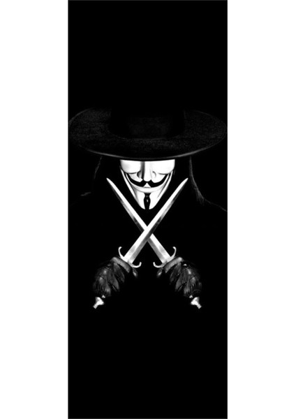 V For Vendetta Baskılı Araç Kapı Direk Kaplama Folyo Sticker 2'li (Sağ&sol)