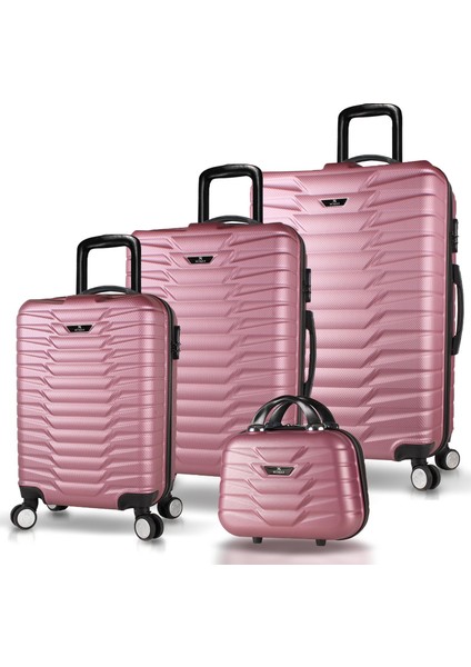 Croc Abs Kabin Orta Büyük ve Makyaj Boy Rose Gold 4'lü Travel Valiz Seti