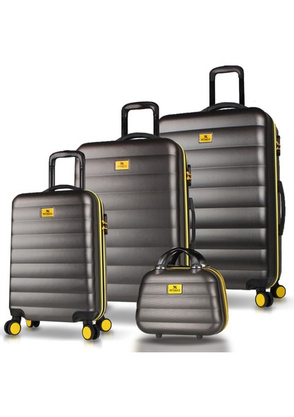 Colors Abs Kabin Orta Büyük ve Makyaj Boy Antrasit 4'lü Travel Valiz Seti