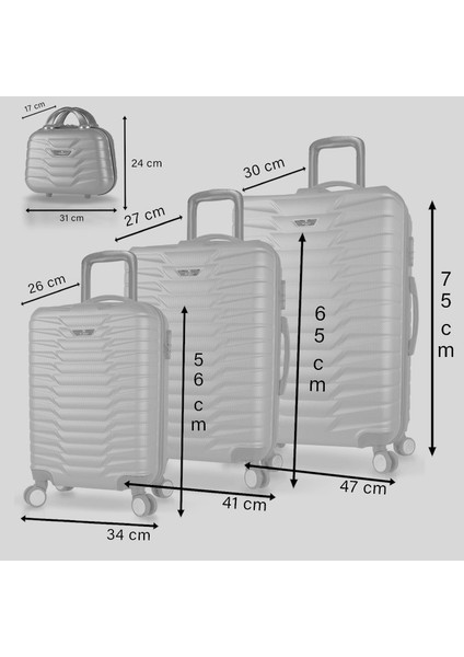 Croc Abs Kabin Orta Büyük ve Makyaj Boy Siyah 4'lü Travel Valiz Seti fırsatları
