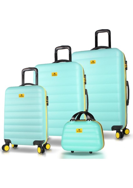 Colors Abs Kabin Orta Büyük ve Makyaj Boy Mint Yeşili 4'lü Travel Valiz Seti