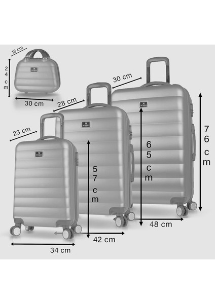 Colors Abs Kabin Orta Büyük ve Makyaj Boy Mint Yeşili 4'lü Travel Valiz Seti