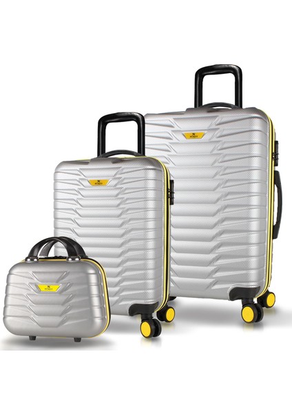 Croc Abs Makyaj Kabin ve Orta Boy Gri 3'lü Valiz Seti