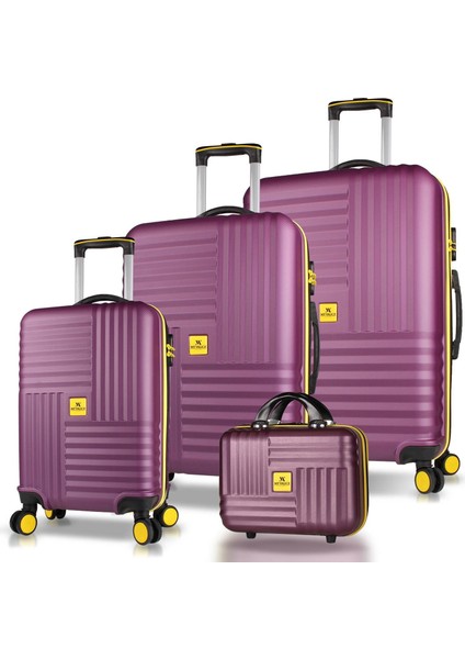Puzzle Abs Kabin Orta Büyük ve Makyaj Boy Mürdüm 4'lü Travel Valiz Seti