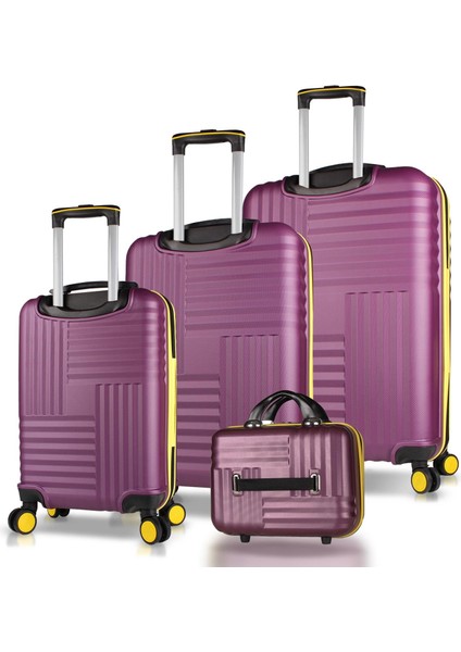 Puzzle Abs Kabin Orta Büyük ve Makyaj Boy Mürdüm 4'lü Travel Valiz Seti