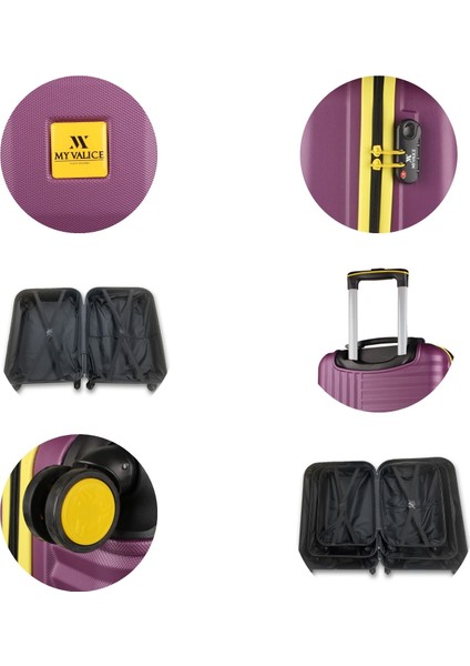 Puzzle Abs Kabin Orta Büyük ve Makyaj Boy Mürdüm 4'lü Travel Valiz Seti