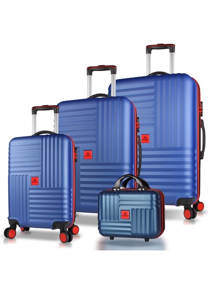 Puzzle Abs Kabin Orta Büyük ve Makyaj Boy Lacivert 4'lü Travel Valiz Seti