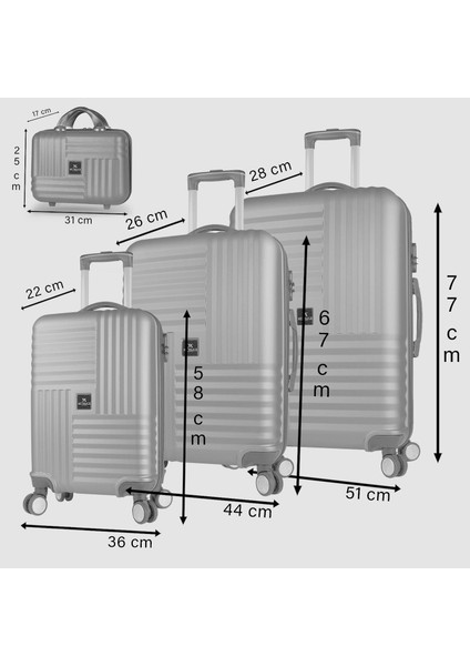 Puzzle Abs Kabin Orta Büyük ve Makyaj Boy Lacivert 4'lü Travel Valiz Seti fırsatları