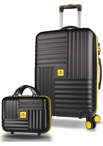 Puzzle Abs Makyaj ve Orta Boy Siyah 2'li Valiz Seti