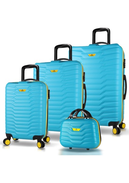 Croc Abs Kabin Orta Büyük ve Makyaj Boy Turkuaz 4'lü Travel Valiz Seti
