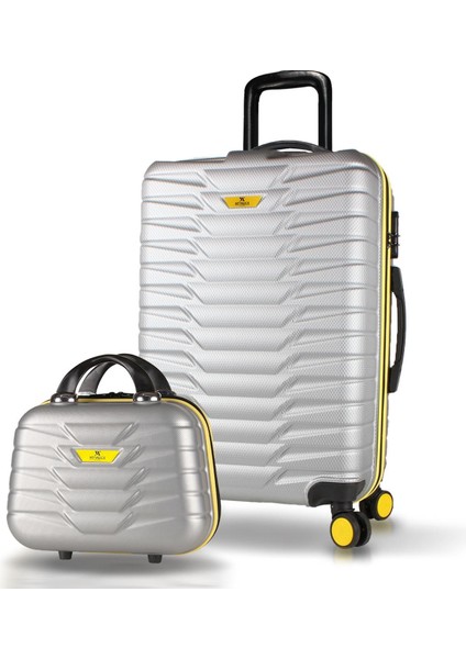 Croc Abs Makyaj ve Orta Boy Gri 2'li Valiz Seti