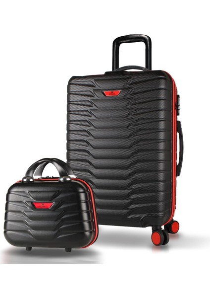 Croc Abs Makyaj ve Orta Boy Siyah 2'li Valiz Seti