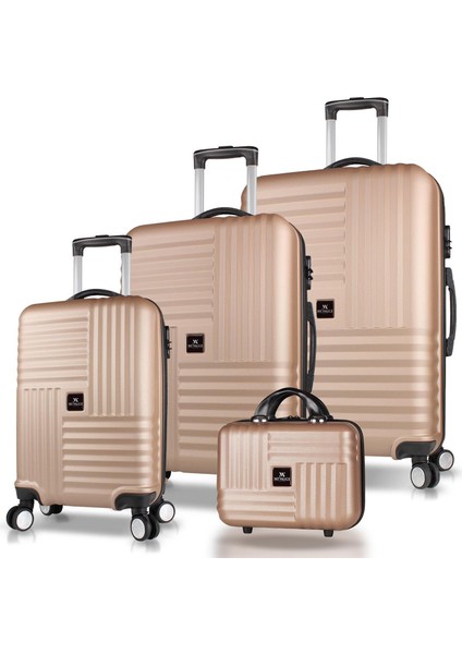 Puzzle Abs Kabin Orta Büyük ve Makyaj Boy Gold 4'lü Travel Valiz Seti