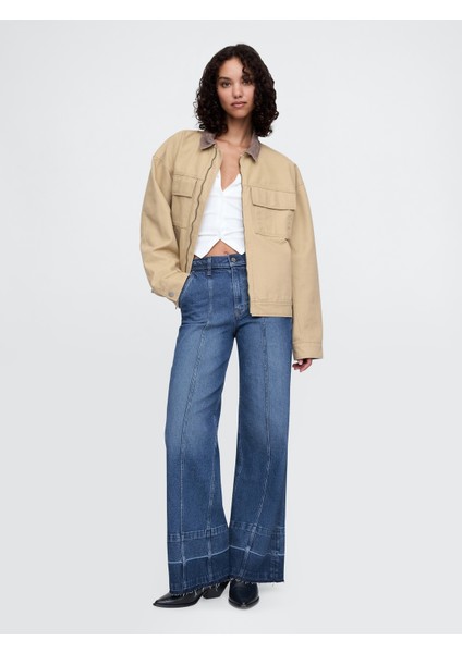 Kadın Mavi High Rise Stride Seamed Wide-Leg Jean Pantolon