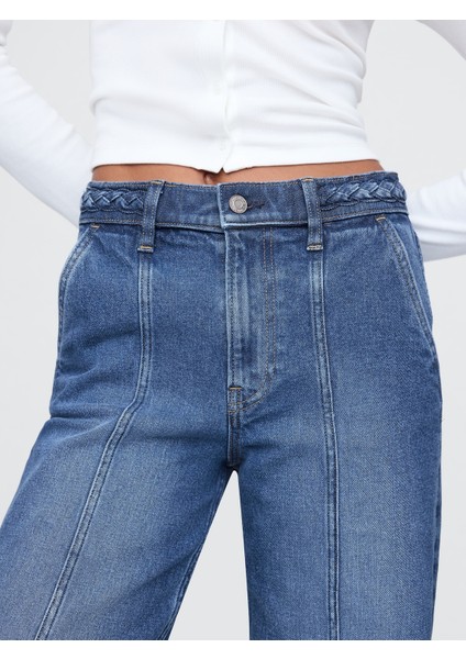 Kadın Mavi High Rise Stride Seamed Wide-Leg Jean Pantolon fiyatları