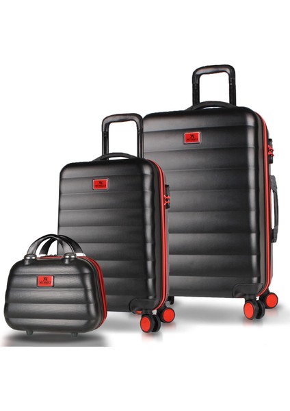 Colors Abs Makyaj Kabin ve Orta Boy Siyah 3'lü Valiz Seti