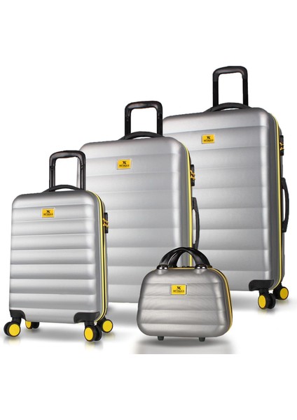Colors Abs Kabin Orta Büyük ve Makyaj Boy Gri 4'lü Travel Valiz Seti