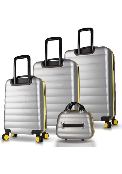 Colors Abs Kabin Orta Büyük ve Makyaj Boy Gri 4'lü Travel Valiz Seti