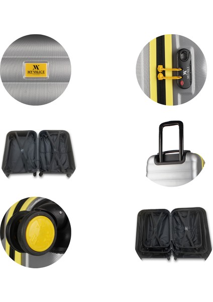 Colors Abs Kabin Orta Büyük ve Makyaj Boy Gri 4'lü Travel Valiz Seti