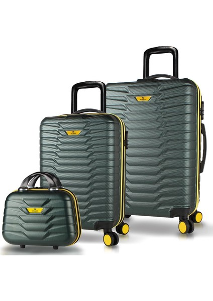 Croc Abs Makyaj Kabin ve Orta Boy Haki 3'lü Valiz Seti