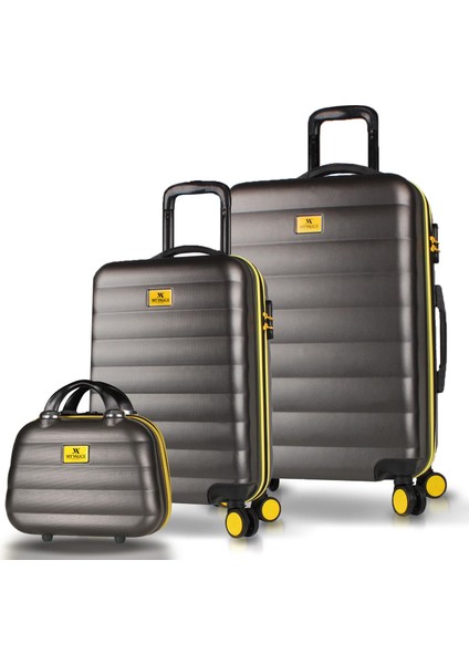 Colors Abs Makyaj Kabin ve Orta Boy Antrasit 3'lü Valiz Seti