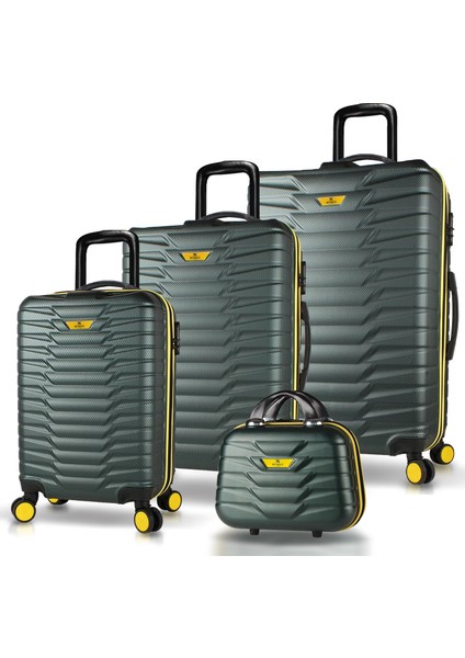 Croc Abs Kabin Orta Büyük ve Makyaj Boy Haki 4'lü Travel Valiz Seti